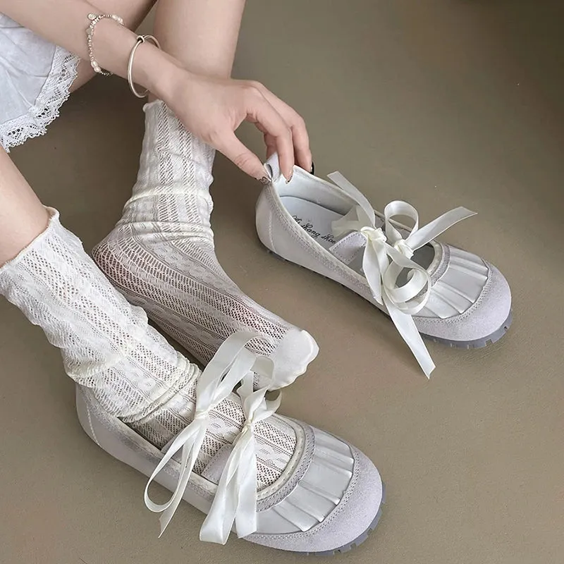 Aiertu Back  to school 2024 Autumn Lace Up Women Ballet Flat Shoes Fashion Shallow Non Slip Ladies Comfort Round Toe Mary Jane Shoes