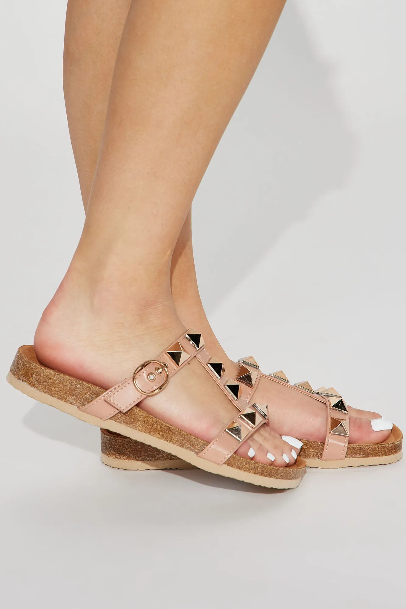 Amina Studded Slides - Nude