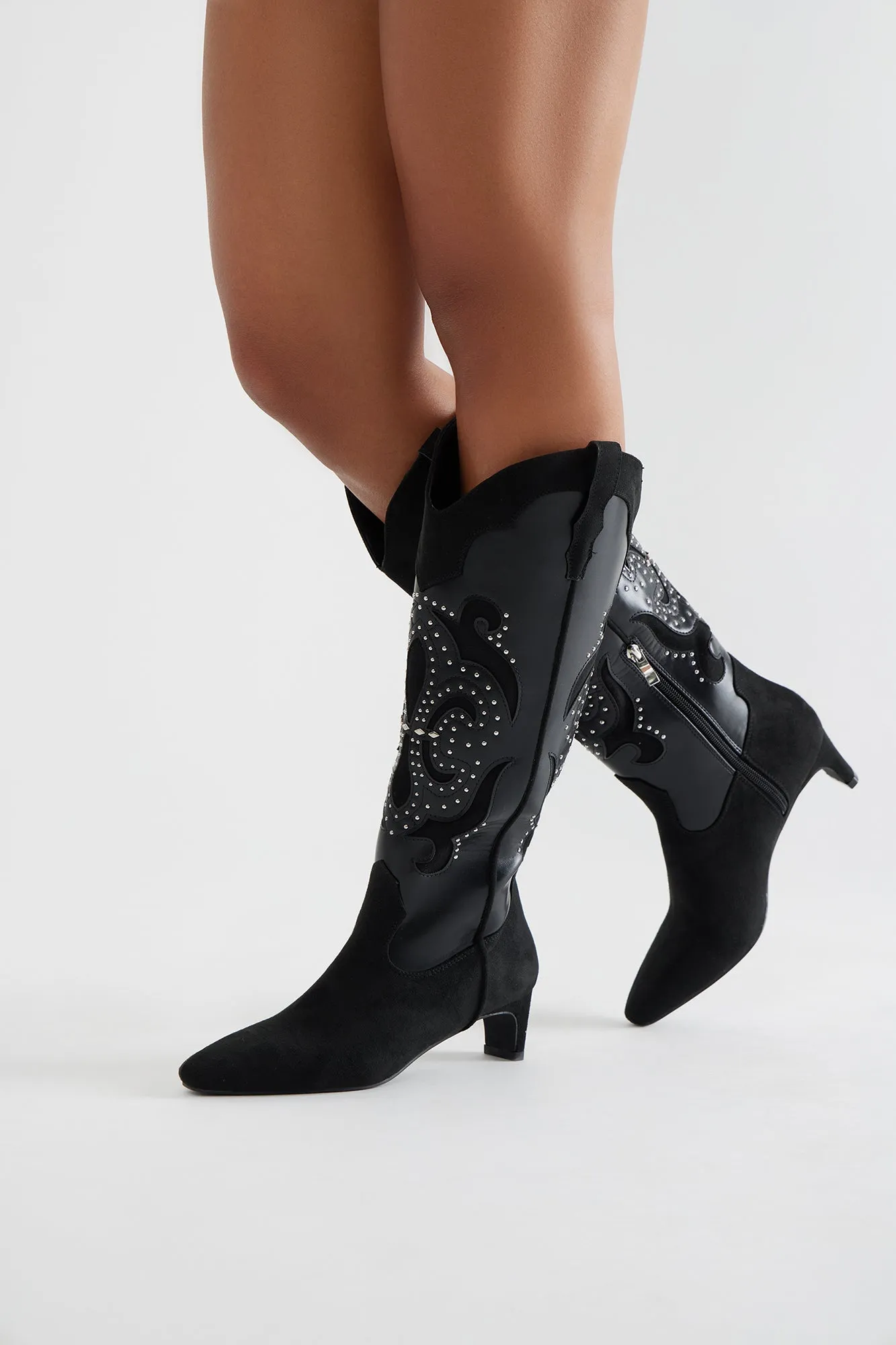 Atlanta Studded Cowboy Boots - Black