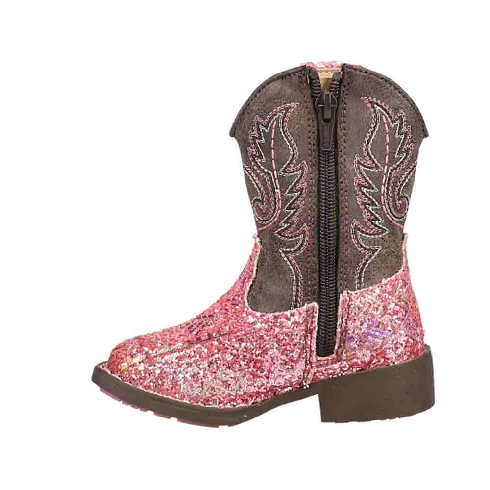 Aztec Glitter Square Toe Cowboy Boots (Toddler)