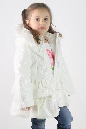 Baby & Girls' Iridescent Quilted Hooded Puffer Coat - SCARLET - White