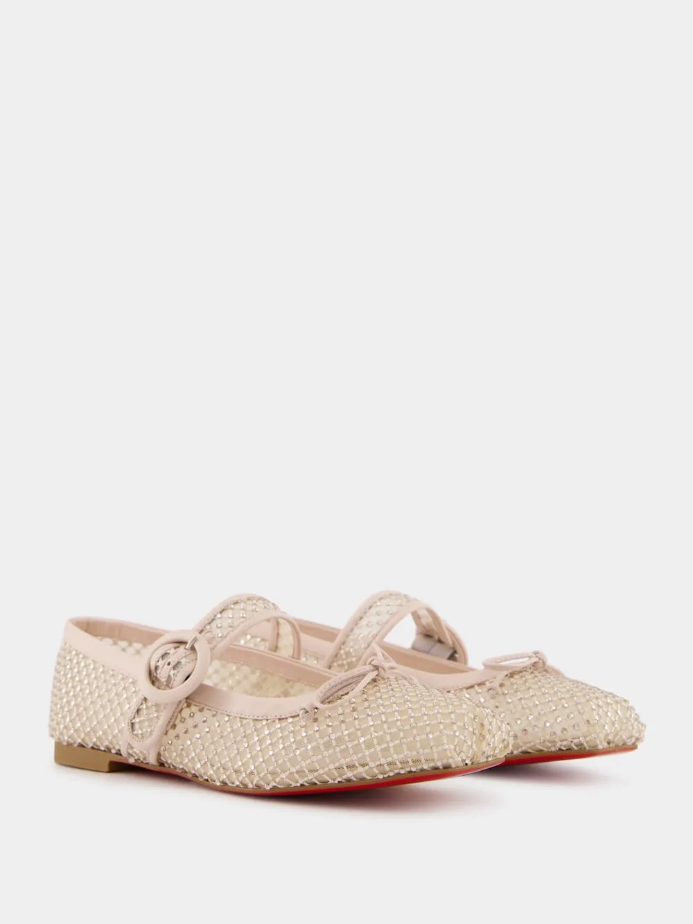 Beige Mamastrapitina Resille Strass Mesh Ballerinas