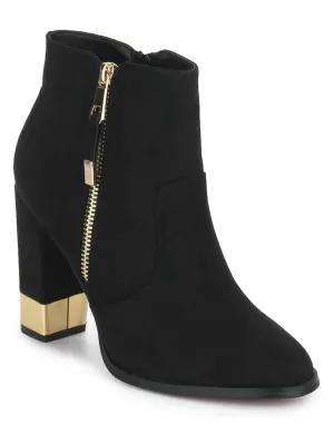 Black Micro Golden Heel Zipper Ankle Boots