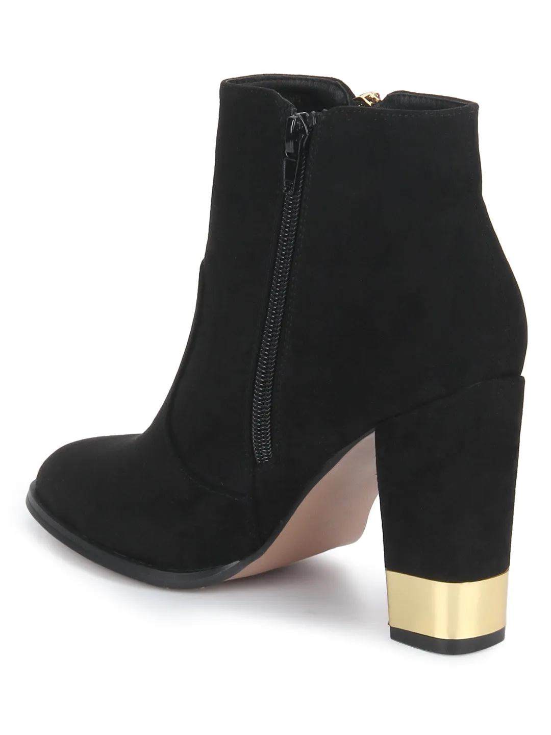 Black Micro Golden Heel Zipper Ankle Boots