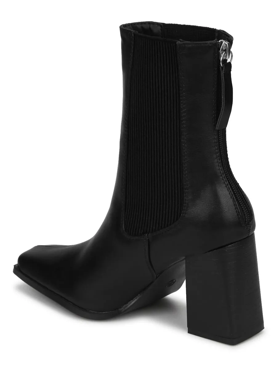 Black PU Back Zip Ankle Boots