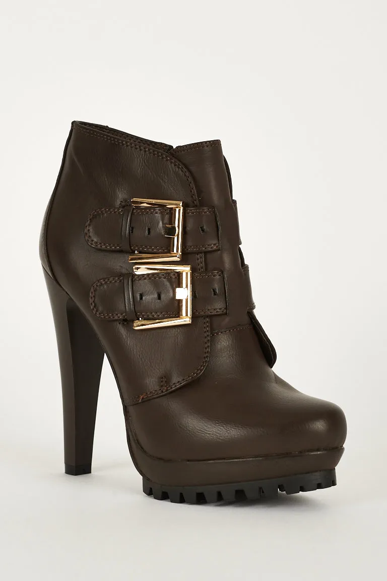 Boots With Strap Buckle And Zip Up Details