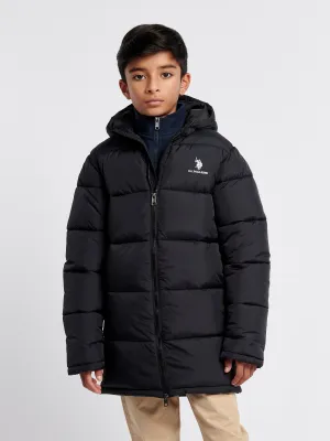 Boys Longline Puffer Jacket in Black