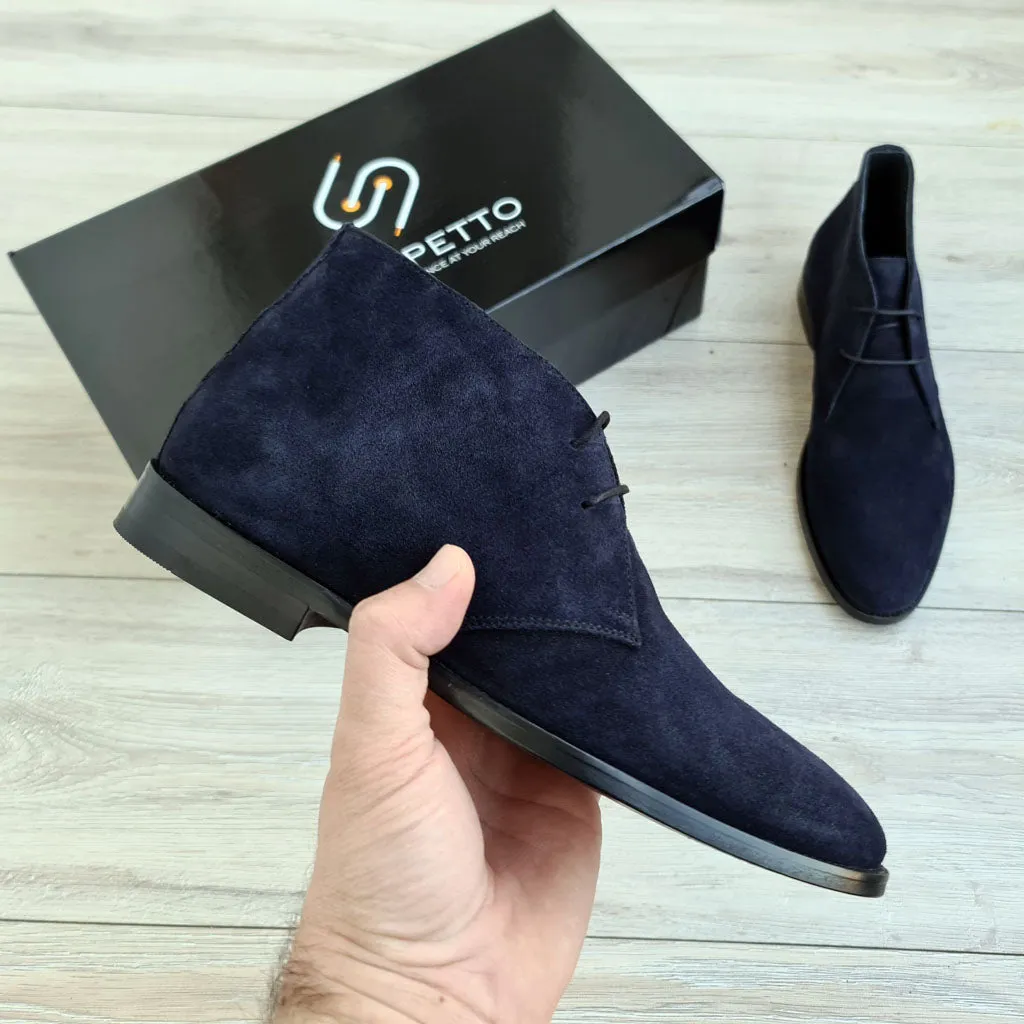 Breeze Navy Blue Men's Genuine Suede Leather Chukka Boots