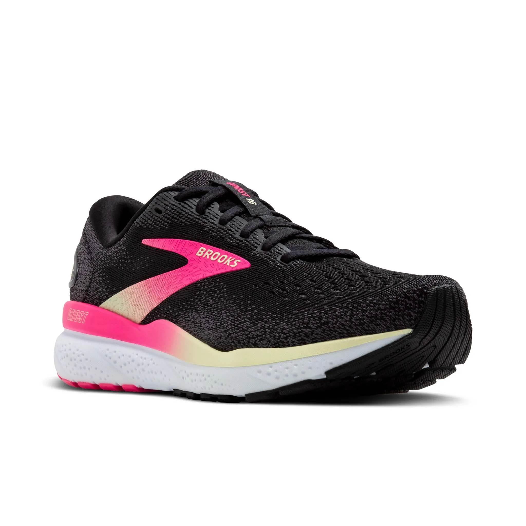 Brooks | Women's Ghost 16 1D Running Shoes - Black/Pink/Yellow