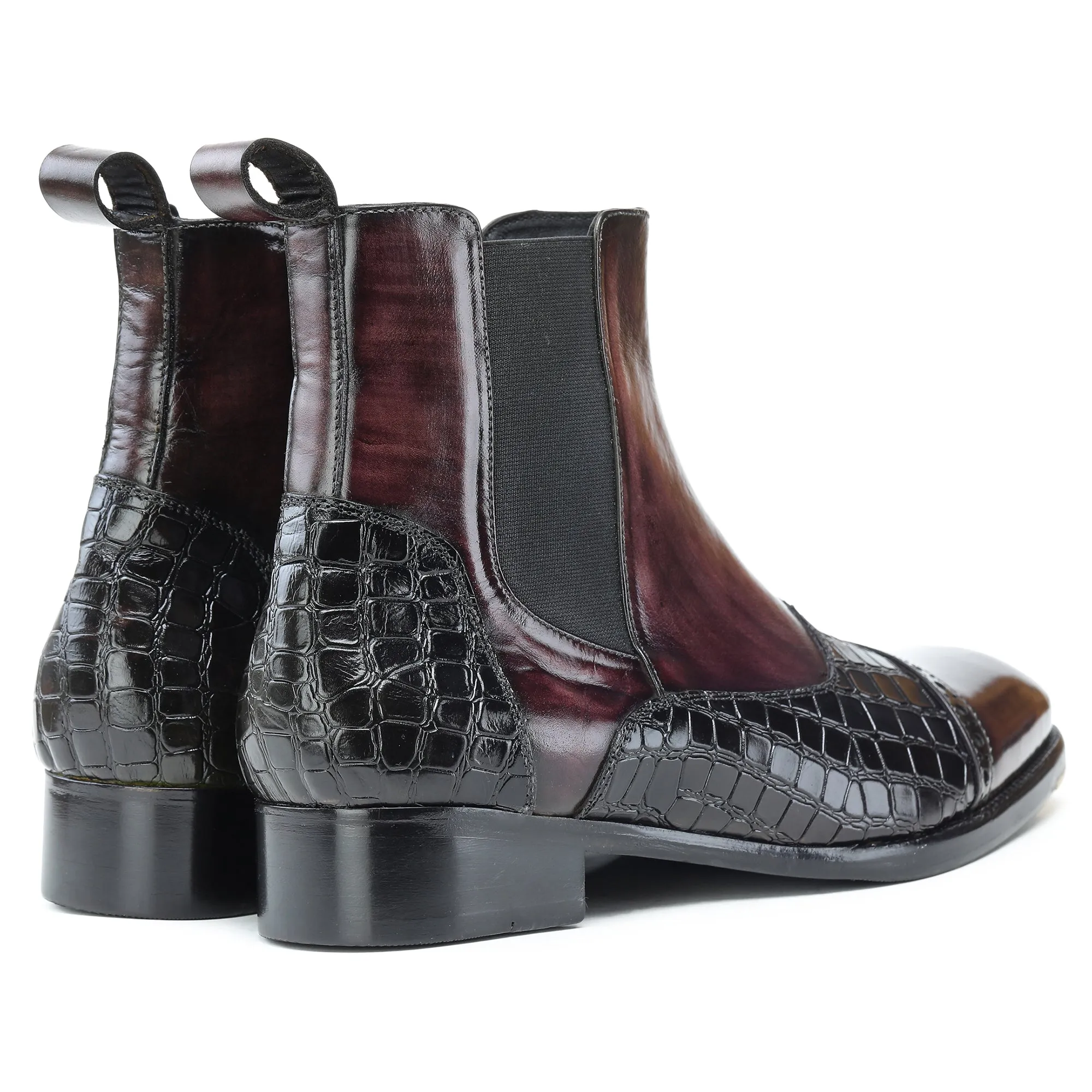 Captoe Chelsea Boots- Croc Dark Brown