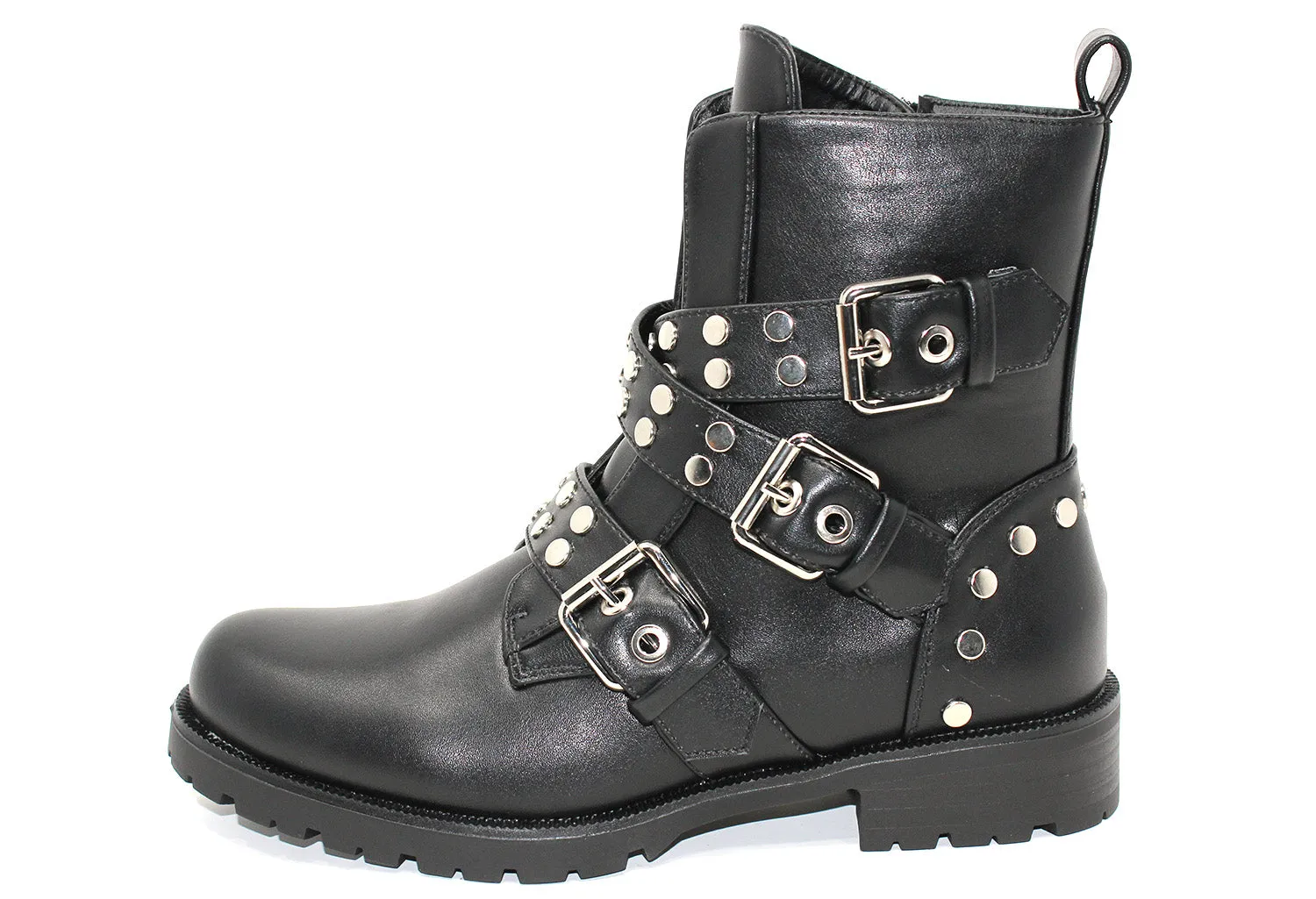 Chunky Studded Boot With Strap Detail In Black