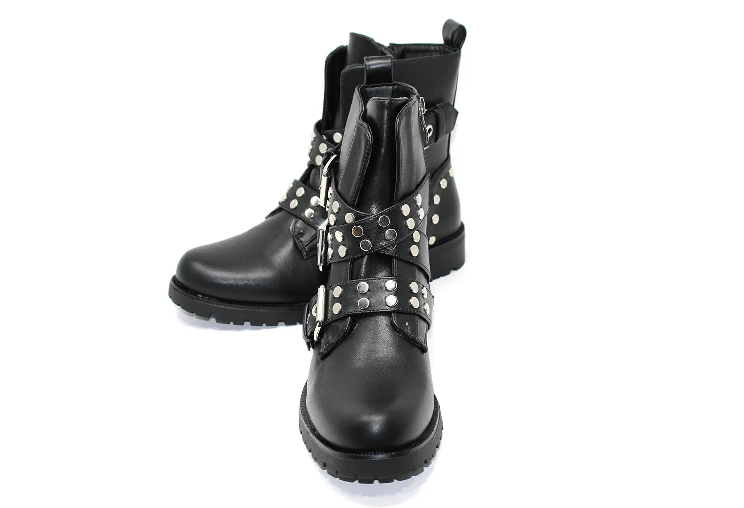 Chunky Studded Boot With Strap Detail In Black