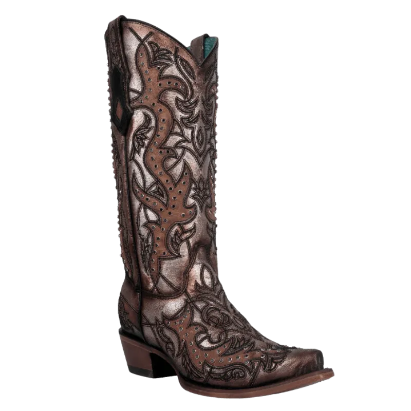 Corral Women's Golden Embroidery & Crystals Snip Toe Western Boots C4041