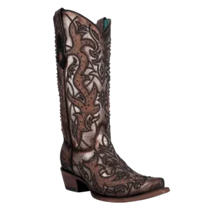 Corral Women's Golden Embroidery & Crystals Snip Toe Western Boots C4041