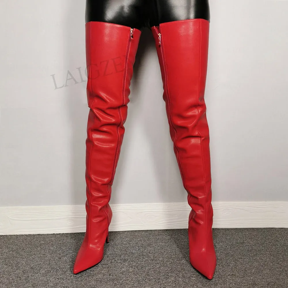 Crotch High Boots Faux Leather Lining