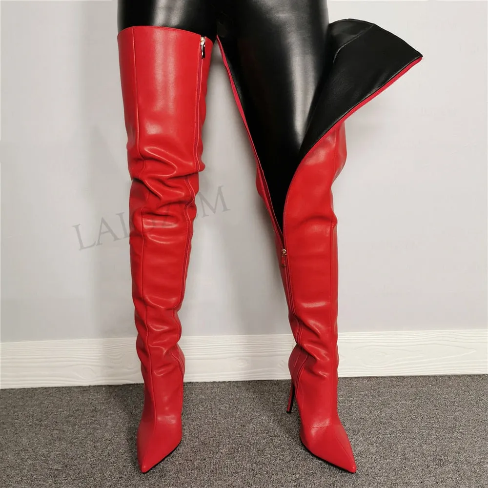 Crotch High Boots Faux Leather Lining