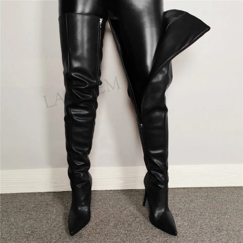 Crotch High Boots Faux Leather Lining