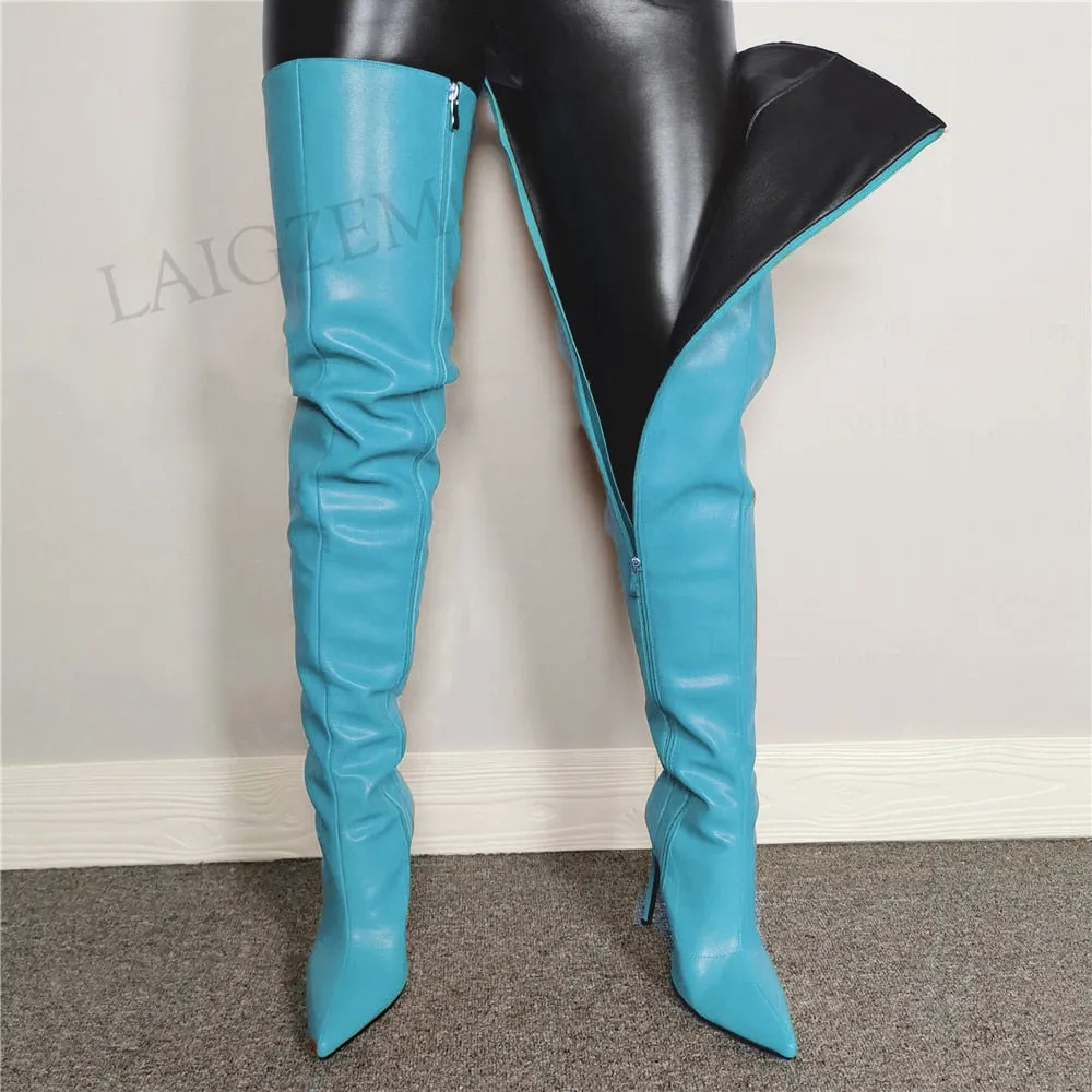 Crotch High Boots Faux Leather Lining