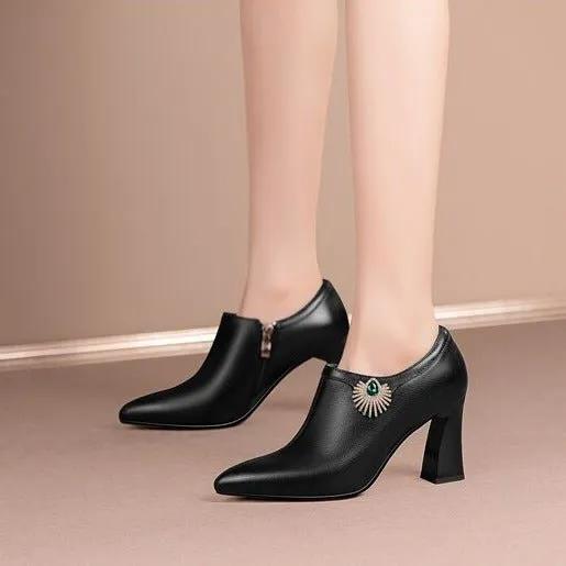 Crystal Chic Pointed Toe High Heels Ankle Boots