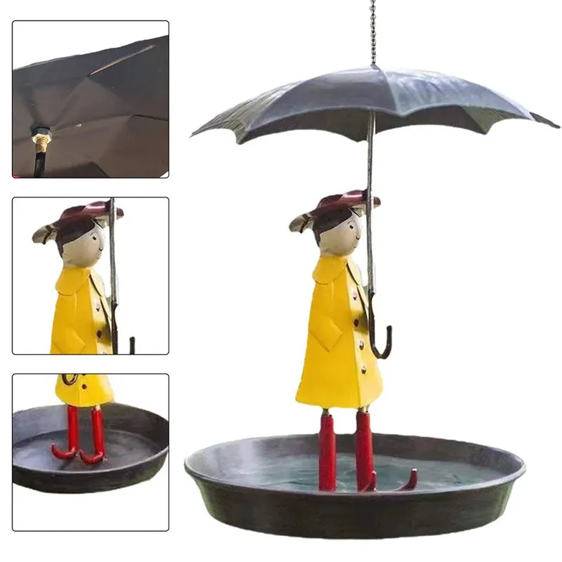 Hanging Umbrella Girl Bird Feeder Garden Decor