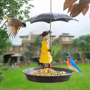 Hanging Umbrella Girl Bird Feeder Garden Decor