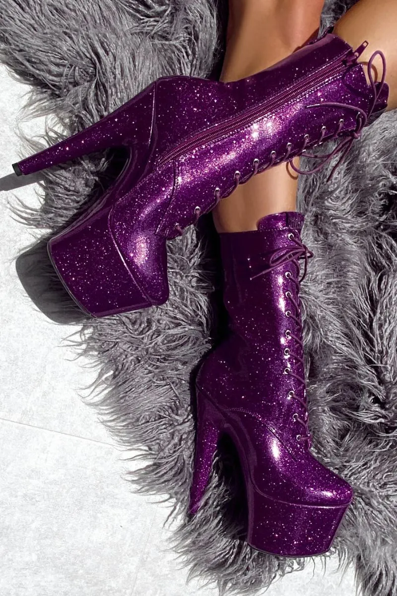 Hella Heels The Glitterati 7inch Boots - Purple Rain