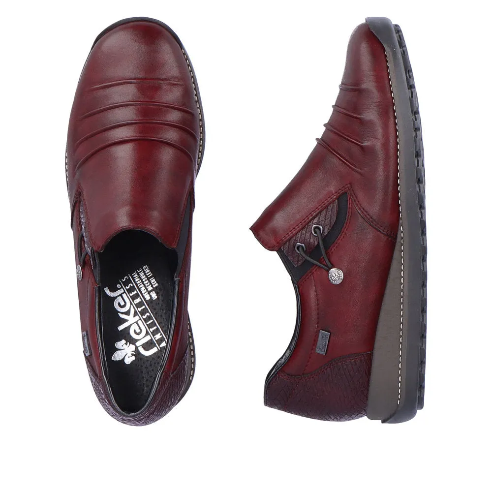 Ladies Rieker Burgundy Leather Shoes 44254-35 Water Repellent sale