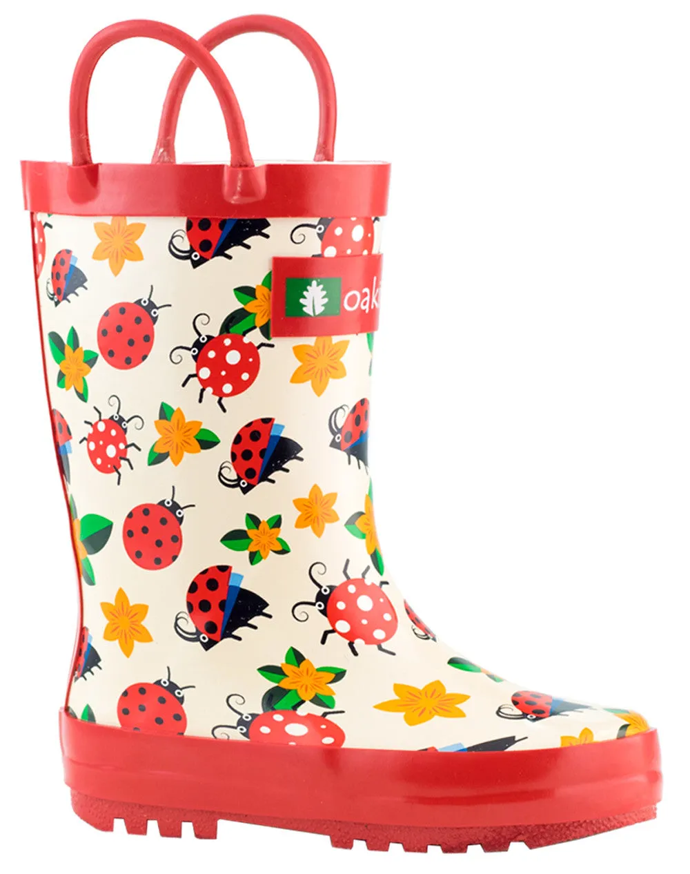 Ladybugs & Flowers Loop Handle Rubber Rain Boots