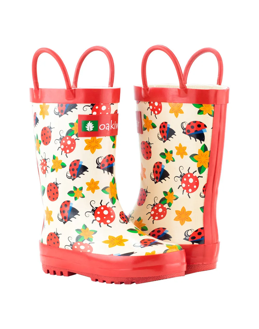 Ladybugs & Flowers Loop Handle Rubber Rain Boots