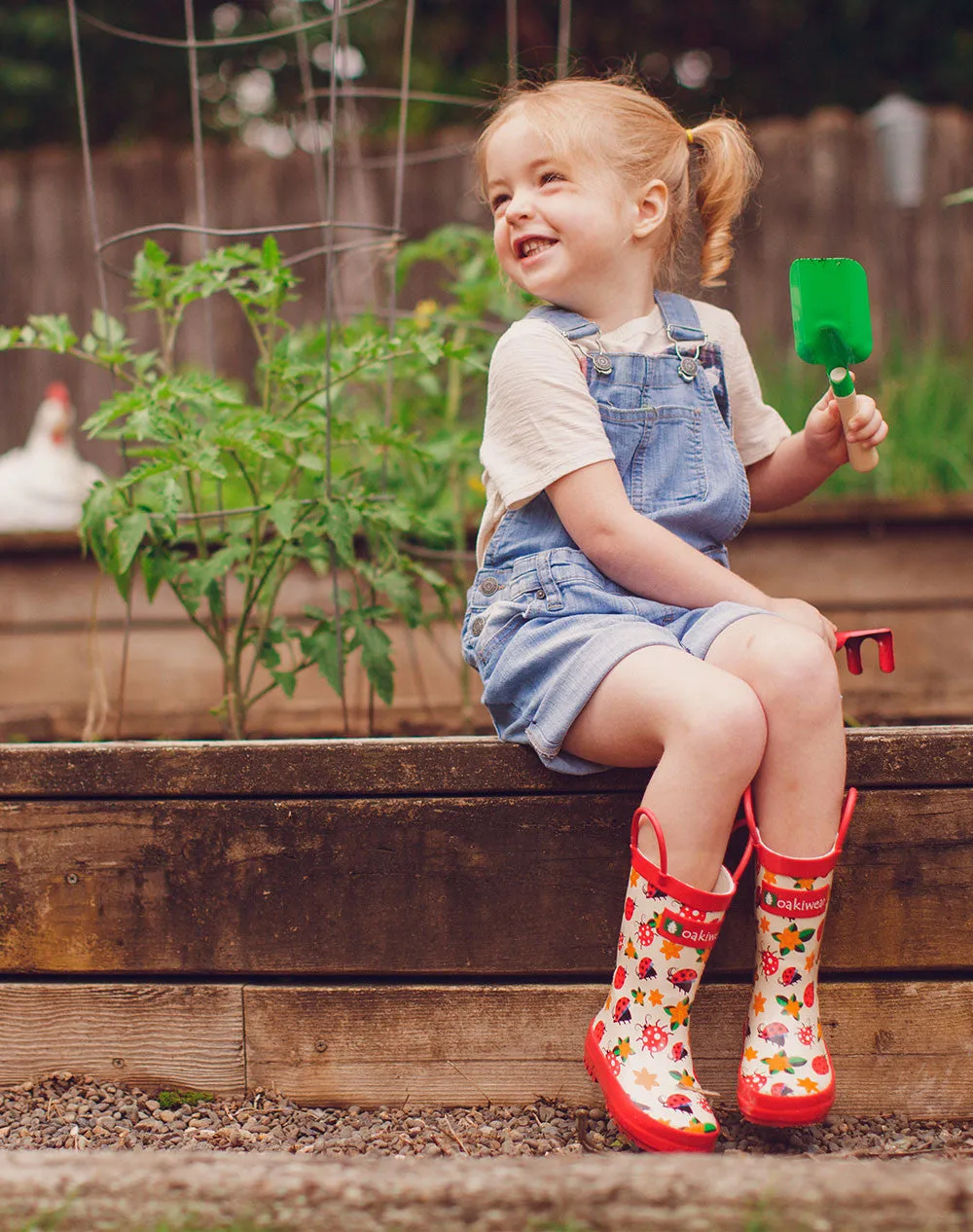 Ladybugs & Flowers Loop Handle Rubber Rain Boots