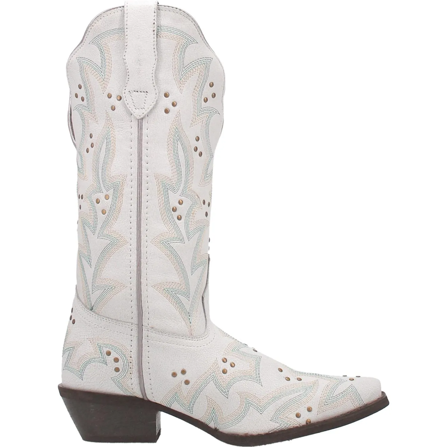 Laredo Women's Adrian White Embroidered Pull On Studded Western Boots 52419