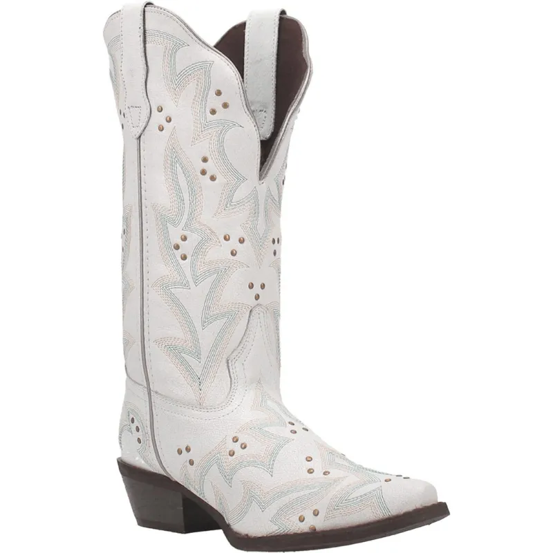 Laredo Women's Adrian White Embroidered Pull On Studded Western Boots 52419