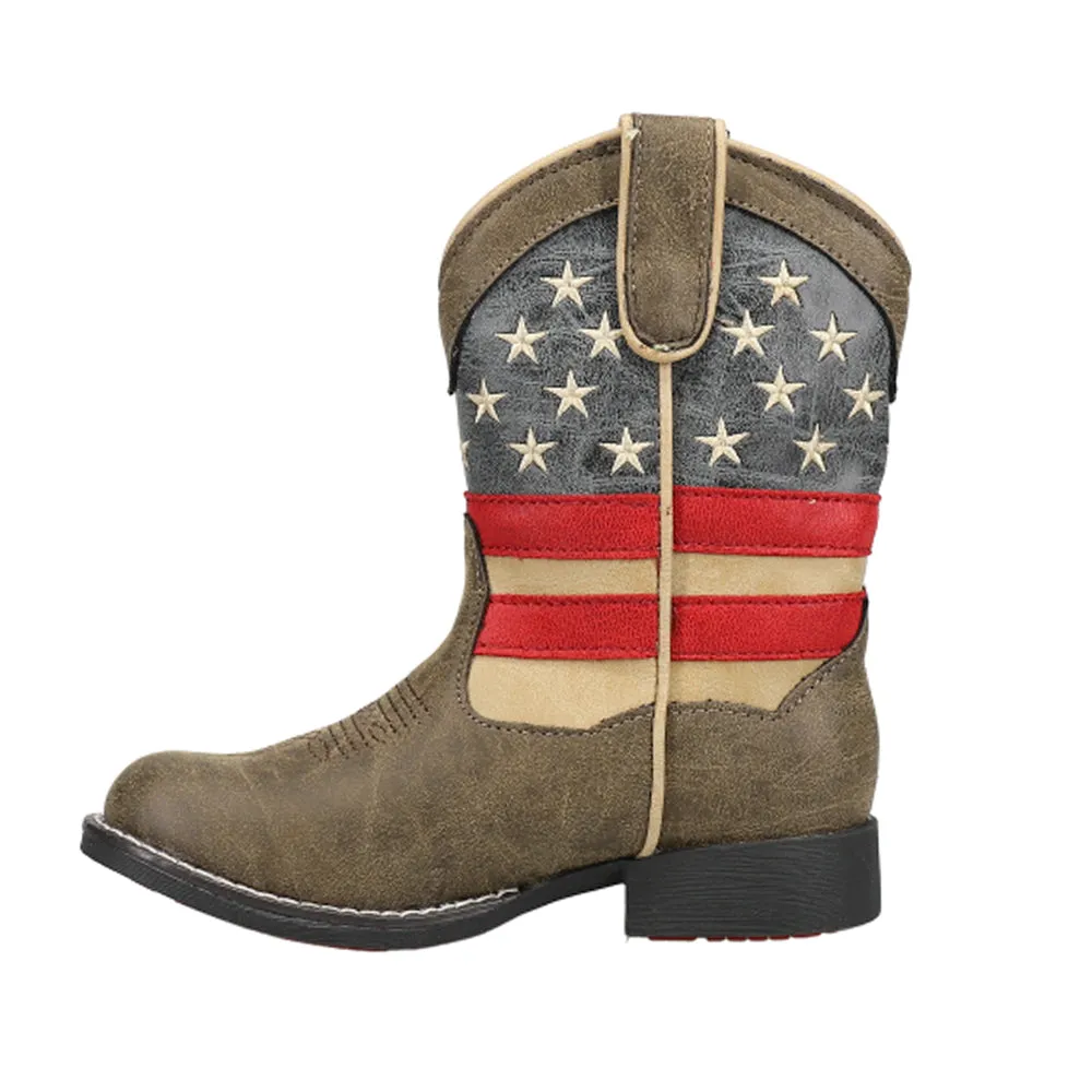 Light Up Patriotic Heel Round Toe Cowboy Boots (Toddler-Little Kid)