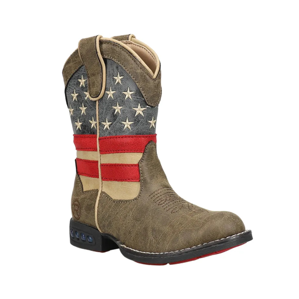 Light Up Patriotic Heel Round Toe Cowboy Boots (Toddler-Little Kid)