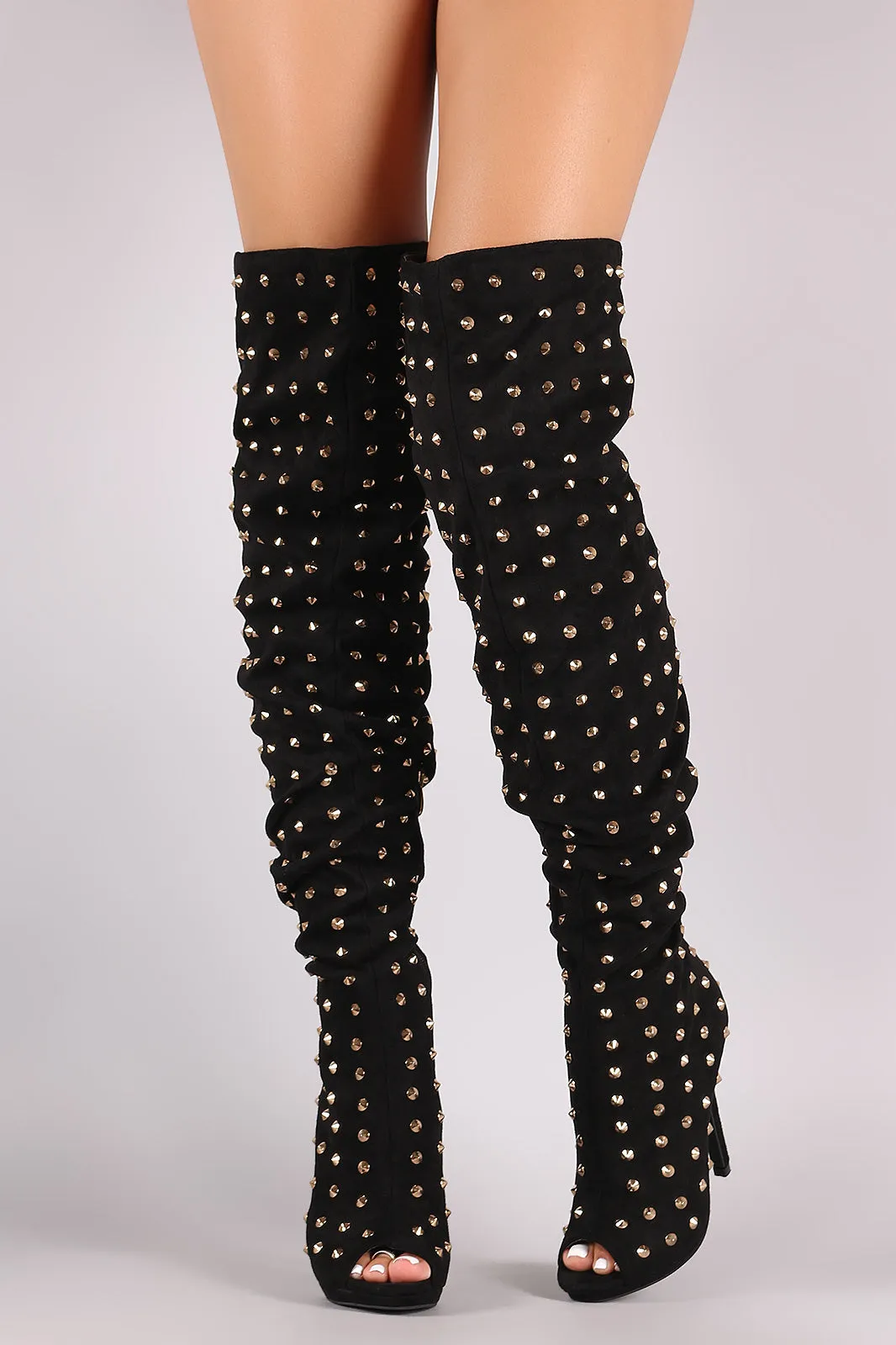 Liliana Studded Spike Suede Slouchy Over-The-Knee Boots