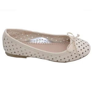 Little Big Kids Girls Ecru Perforated Bow Ballet Flats 11-4 Kids