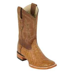 Los Altos Boots Mens #8279754 Wide Square Toe | Genuine Smooth Ostrich Leather Boots | Color Ambar