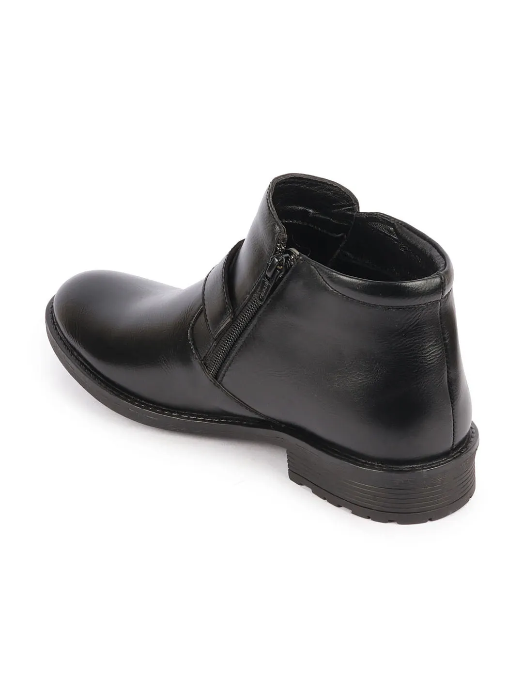 Men Black Mid Top Buckle Side Zipper Single Strap Monk Boots