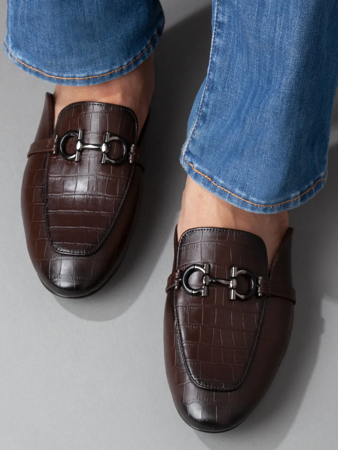 Men's Brown Smart Casual Buckle Mule (IX1089)