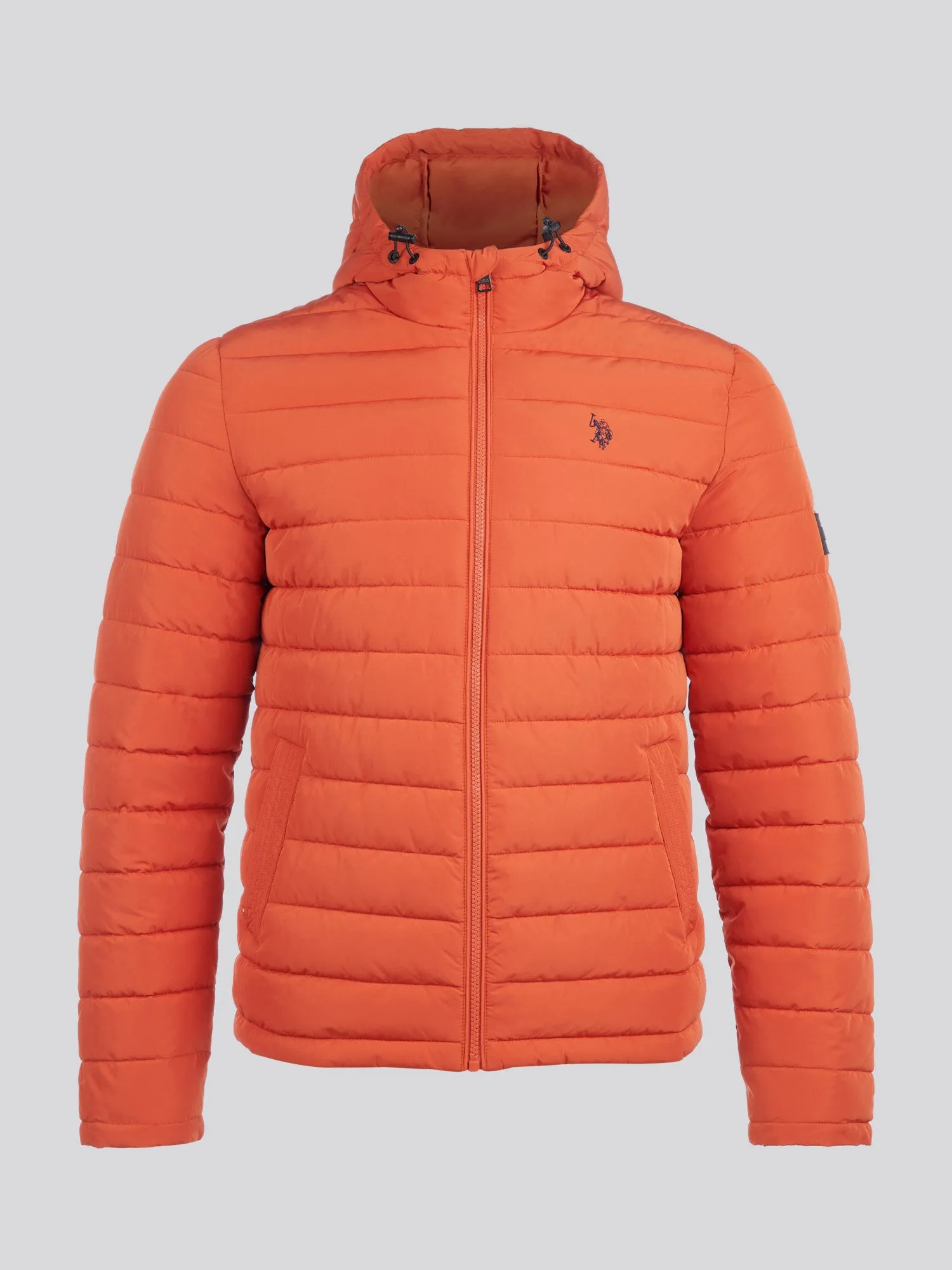 Mens Lightweight Quilt Hooded Puffer Jacket in Burnt Ochre