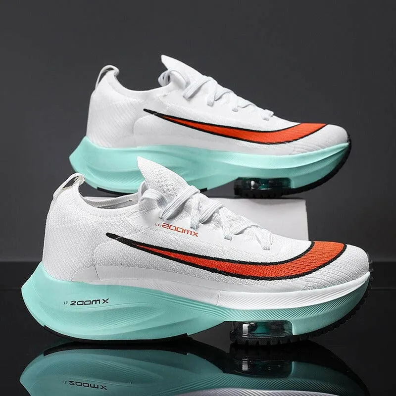 Mens Ultra Light Casual Sports Shoes in White with Orange and Teal