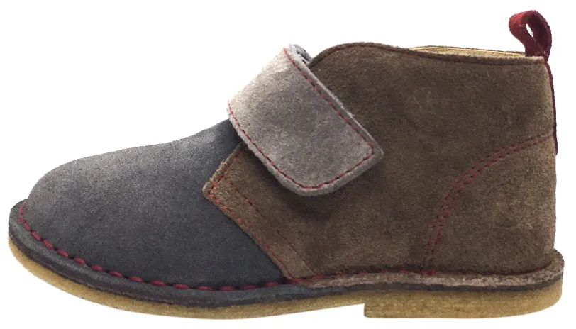 Naturino Boy's Grey & Brown Smooth Suede Two Tone Classic Thick Single Hook and Loop Chukka Boot