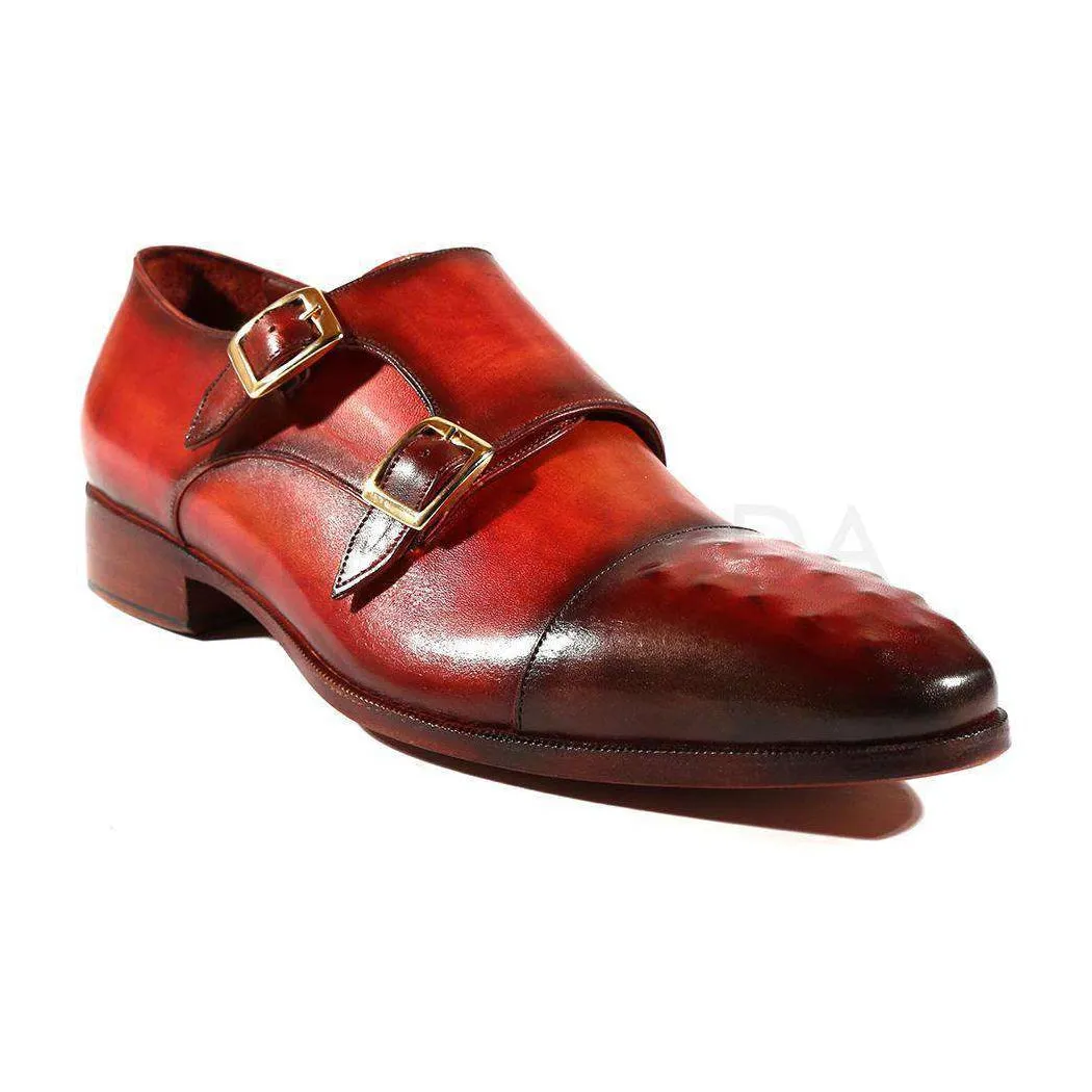 Paul Parkman Handmade Designer Shoes Men's Designer Shoes Studded Cap Toe Double Monkstraps Burgundy Loafers (PM2002)