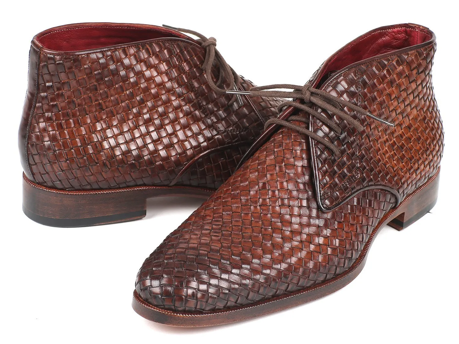 Paul Parkman Men's Brown Woven Leather Chukka Boots (ID#CK82WVN)