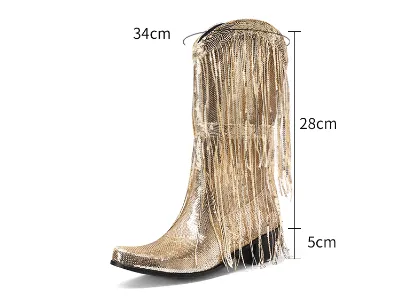 Pre Order:  Curved Toe Sequin Tassel Mid-Calf Cowboy Boots