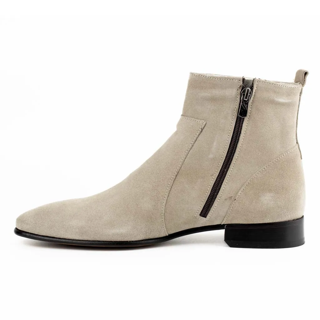 Raphael Beige Men's Chelsea Genuine Suede Leather Boots - Leather Sole