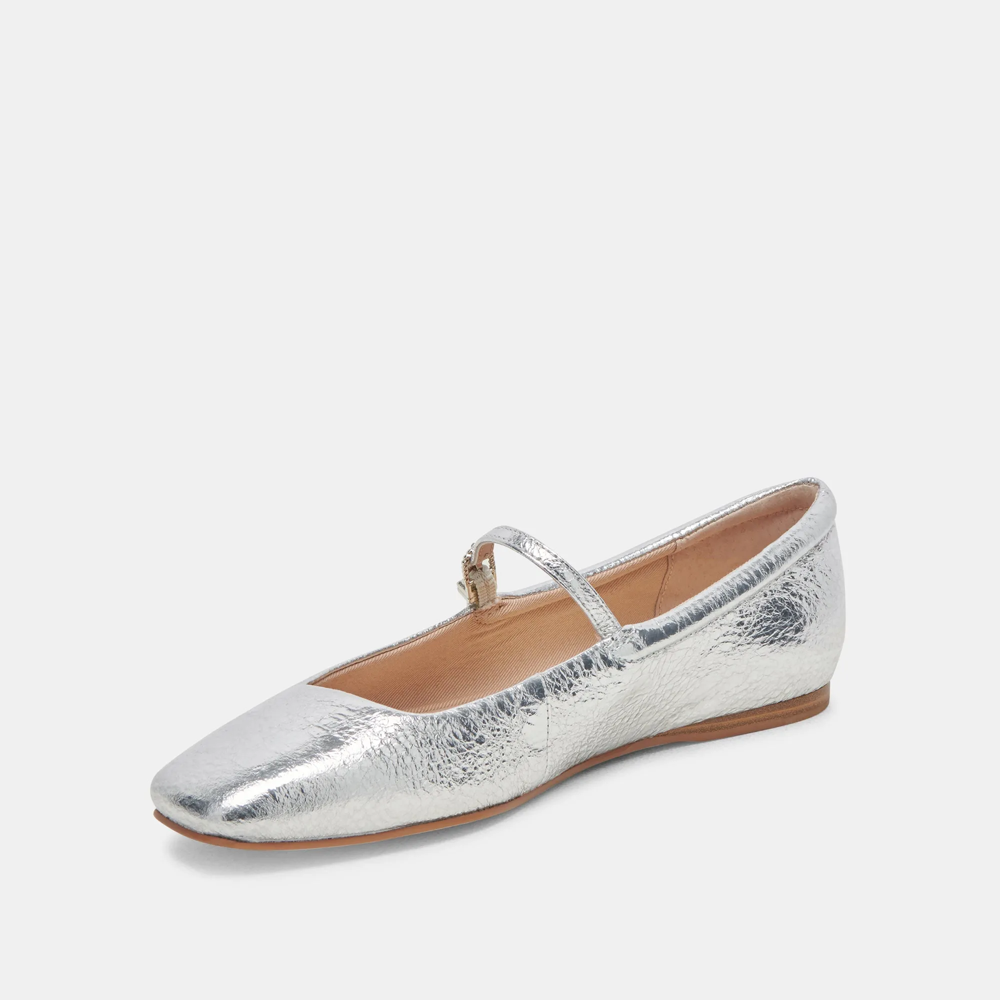 REYES WIDE BALLET FLATS SILVER DISTRESSED LEATHER