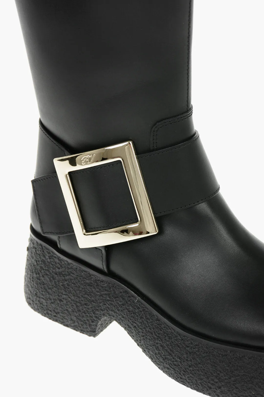 Roger Vivier Platform Sole Leather Boots With Buckle