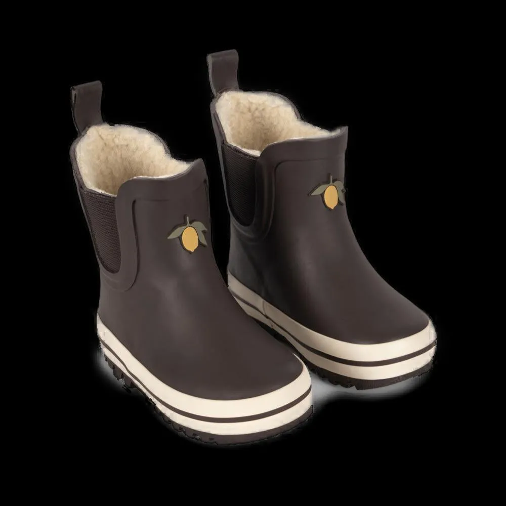 Roi Lemon Thermo Lined Welly Rain Boots (Chocolate Brown)