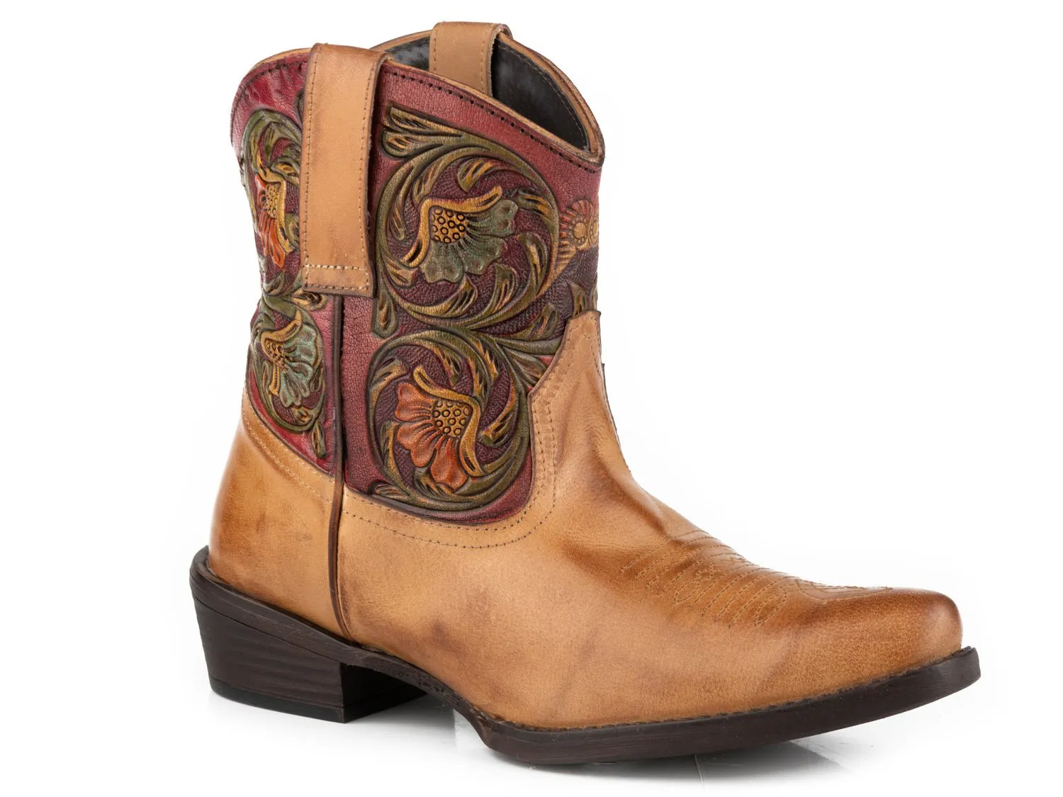 Roper Womens Dusty Tooled Tan Leather Cowboy Boots